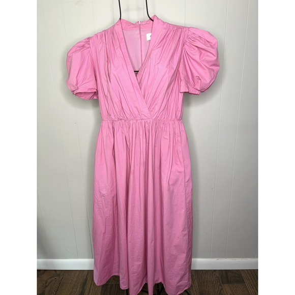 Arias New York Dresses & Skirts - ARIAS NY Size 6 Pink Midi Dress Puff Sleeves‎ Gathered V Neck $795 Shower Baby